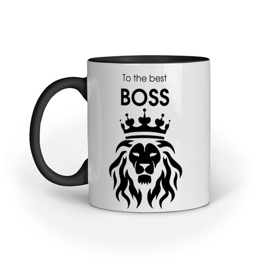 Mug with lion design and text 'To the best BOSS' on a white background