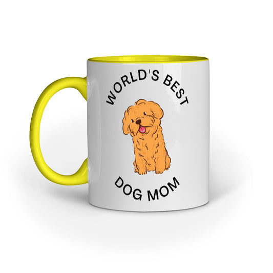 Mug with a cartoon dog and 'World's Best Dog Mom' text on a white background
